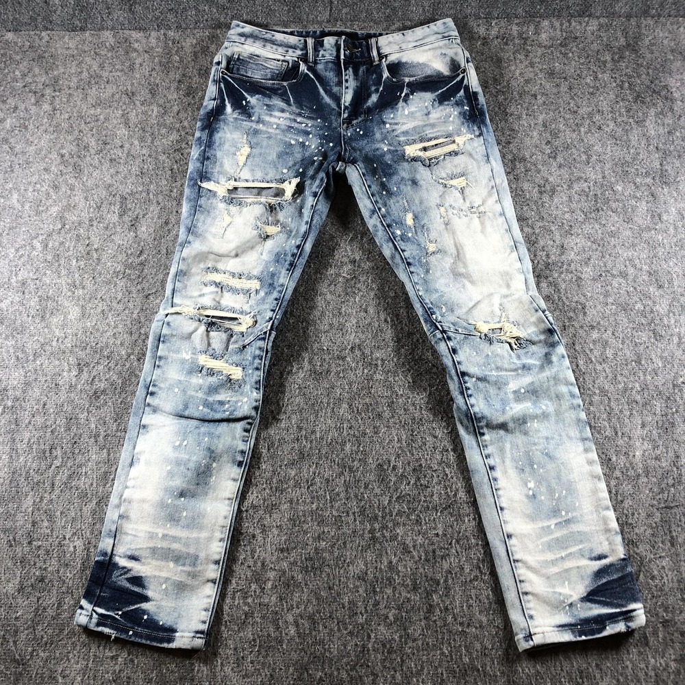 Decibel Jeans Mens 30x32 Skinny Distressed Paint Splatter Denim